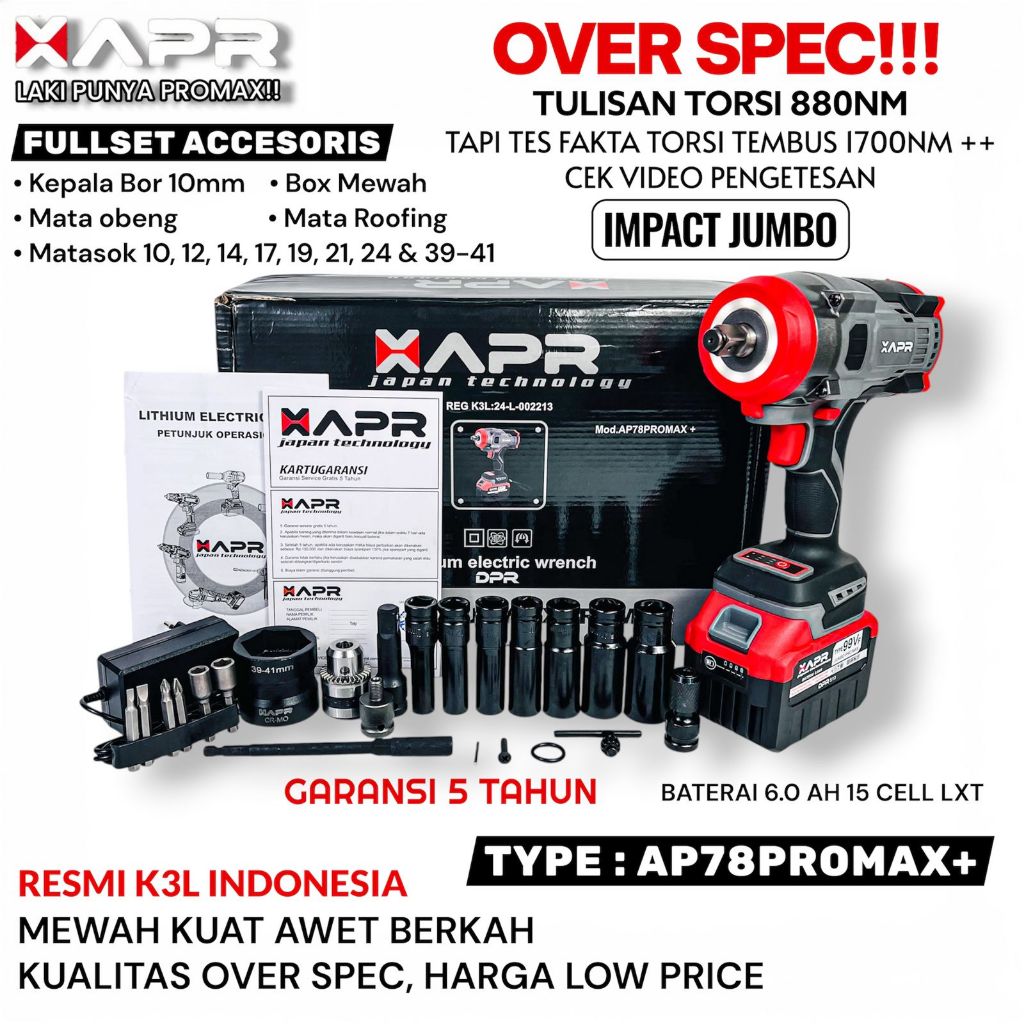Jual Impact wrench APR JUMBO 99V 88V ap78 ap33 ap84 ap127 promax 1850nm ...