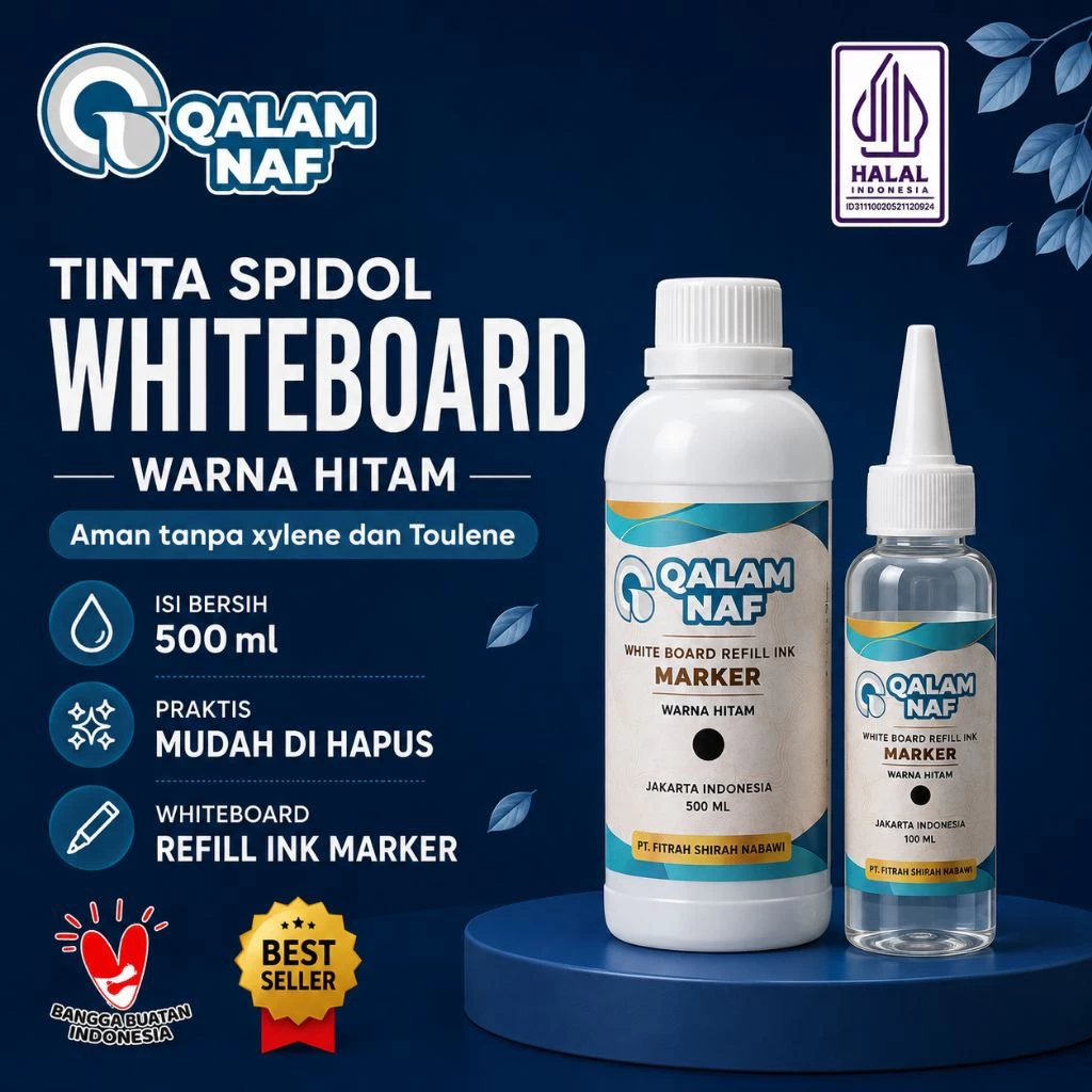 Tinta Spidol Whiteboard QALAM 500ml Refill Spidol Berkualitas Warna Hitam Mudah Dihapus