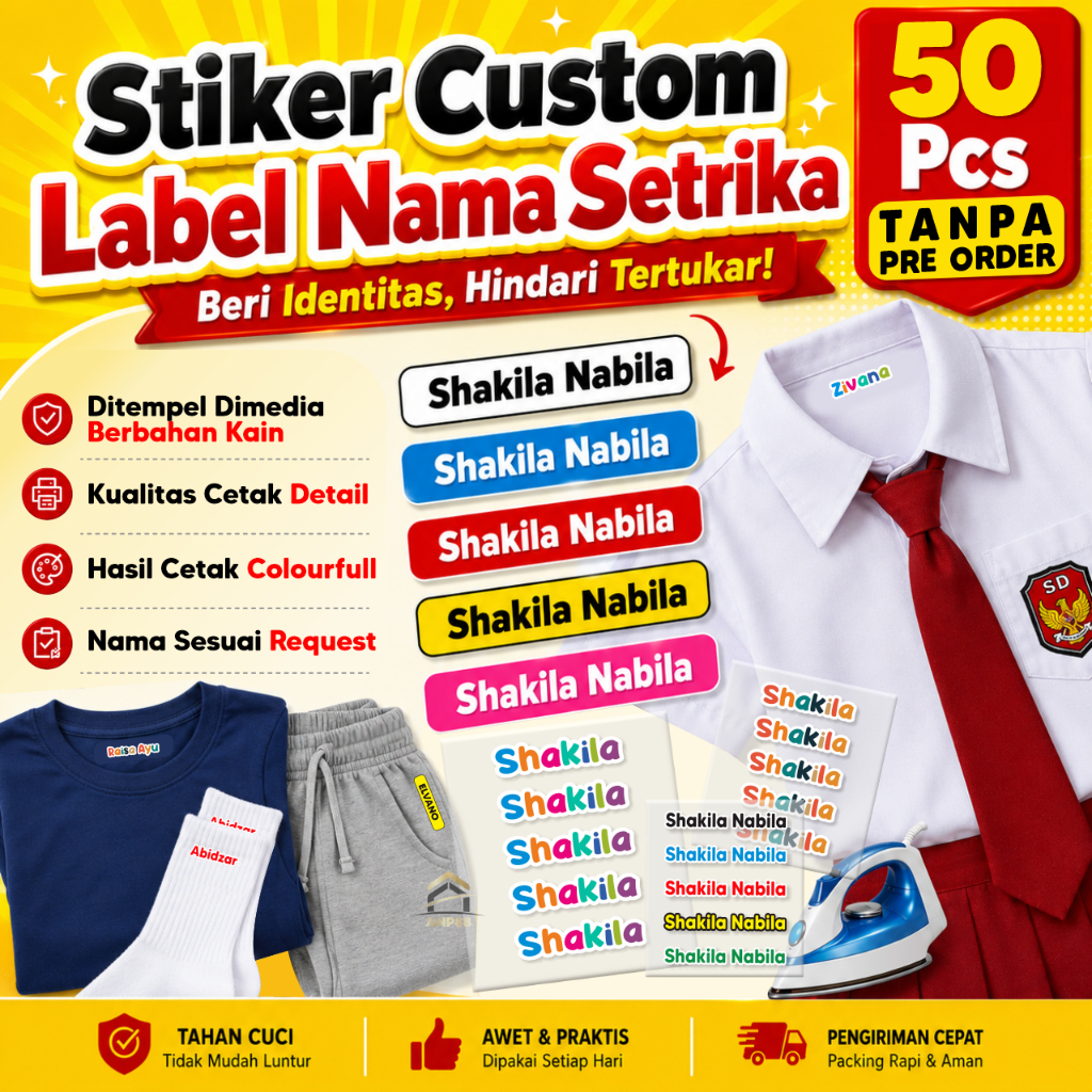 Jual ANP88 - 50 Pcs Stiker Custom Label Nama Setrika Sablon DTF Penanda ...
