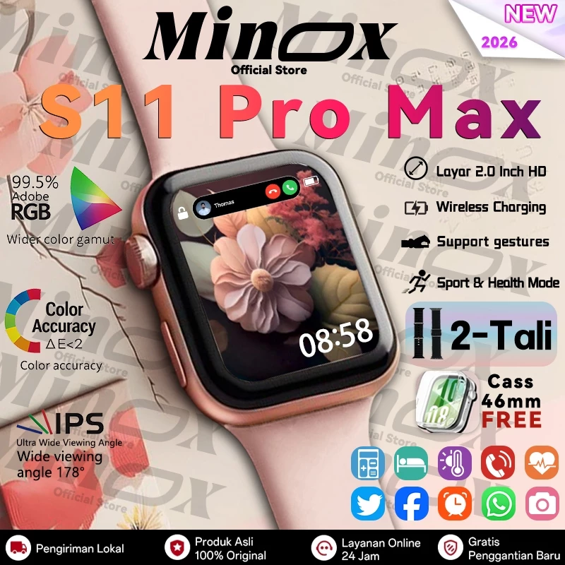 Minoox Smartwatch Serie S11 Smart Watch S11 Jam Pintar Olahraga Bluetooth 2.1"HD AMOLED Display GPS NFC Waterproof Bluetooth Call Smartwatch wanita pria wireless charging Dan Ganti Wallpapper Jam Tangan Smartwatch Jam Tangan Wanita