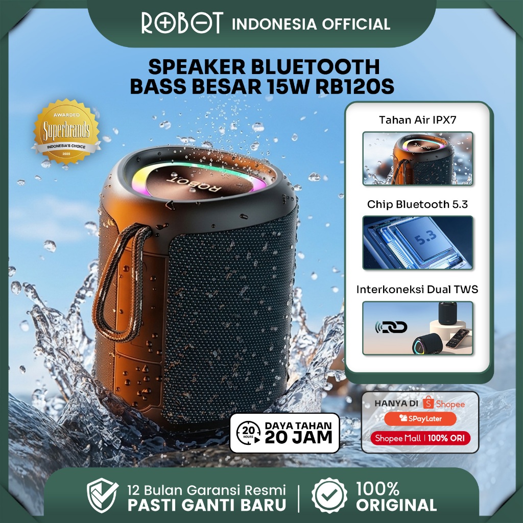 Jual ROBOT Speaker Bluetooth 15W IPX7 Waterproof Super Bass 78mm RGB ...