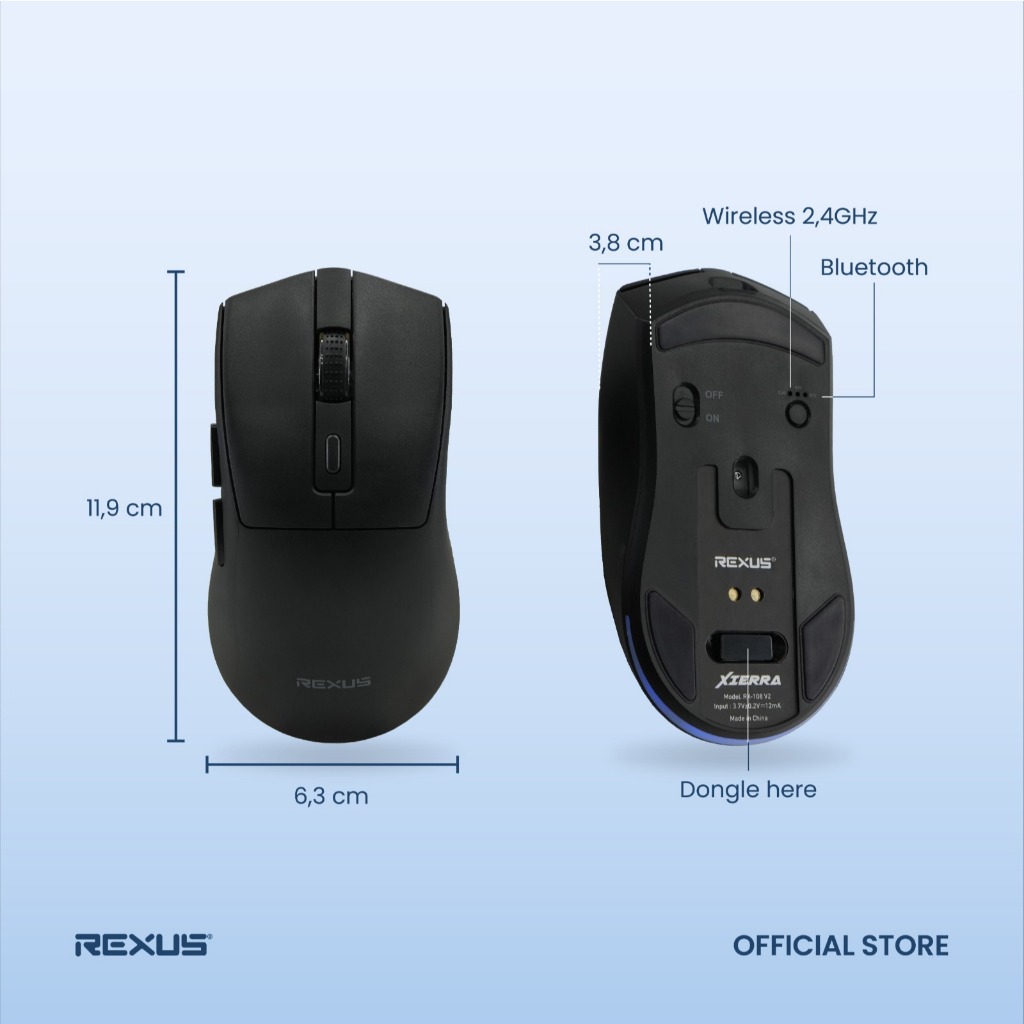 Rexus Xierra RX108 V2 Mouse Gaming Wireless Dual Connection - Include Charging Dock (8)