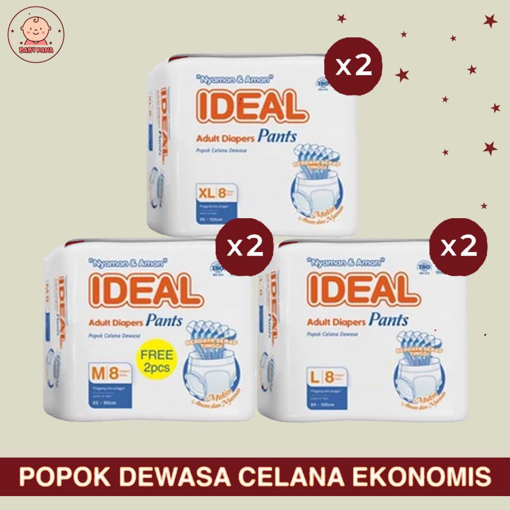 [PAKET 2 BALL] IDEAL Popok Dewasa Tipe Celana Anti Bakteri size M L XL