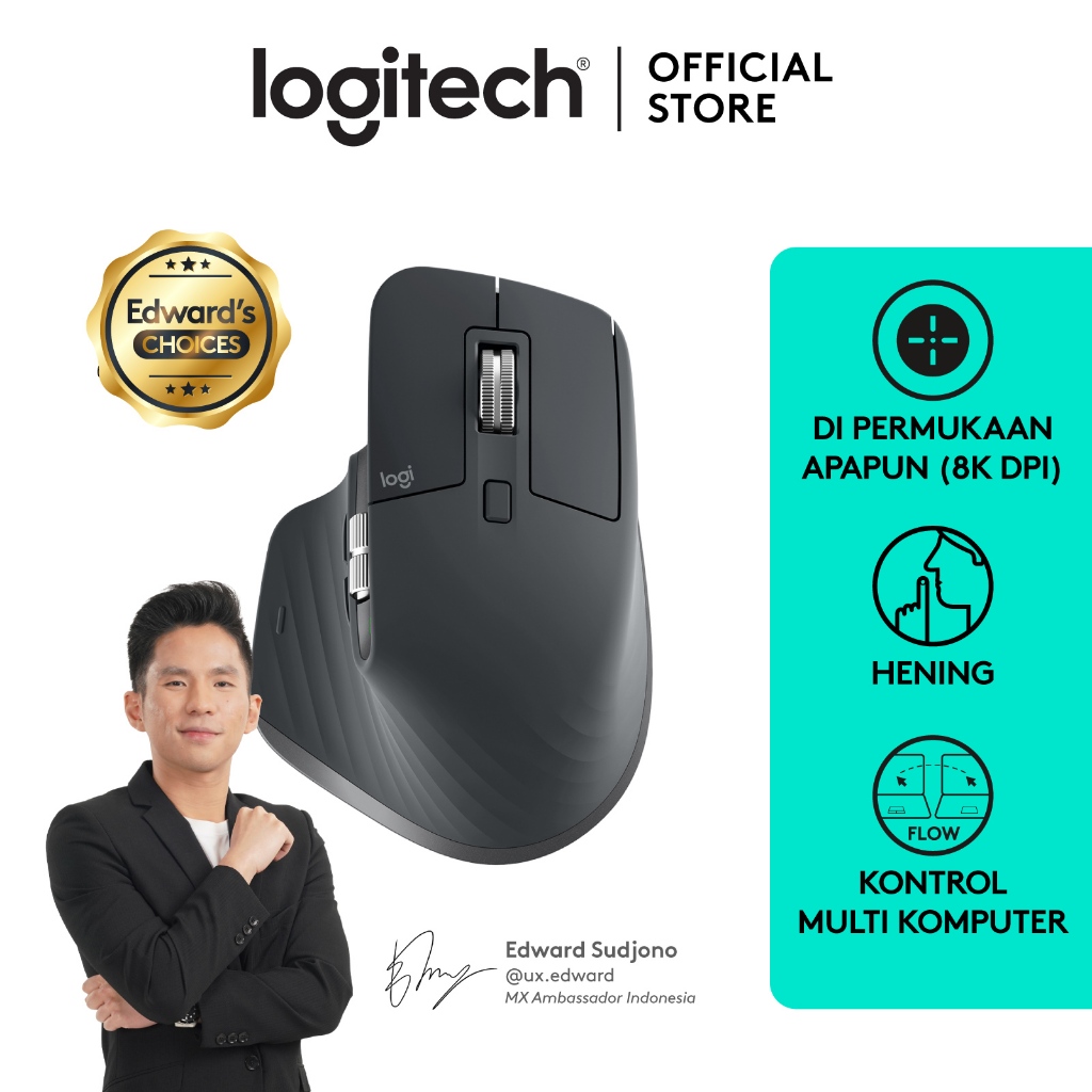 Logitech MX Master 3S BLUETOOTH EDITION - Mouse Performa Wireless dengan Pengguliran sangat Cepat, Ergo, 8K DPI, Pelacakan di Kaca, Klik Hening, Bluet
