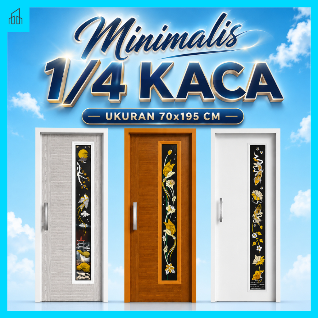 [Minimalis ] Pintu Kamar Mandi / WC 1/4 Kaca Cermin | Fullset Kusen + Handle [ Min - 02 ]