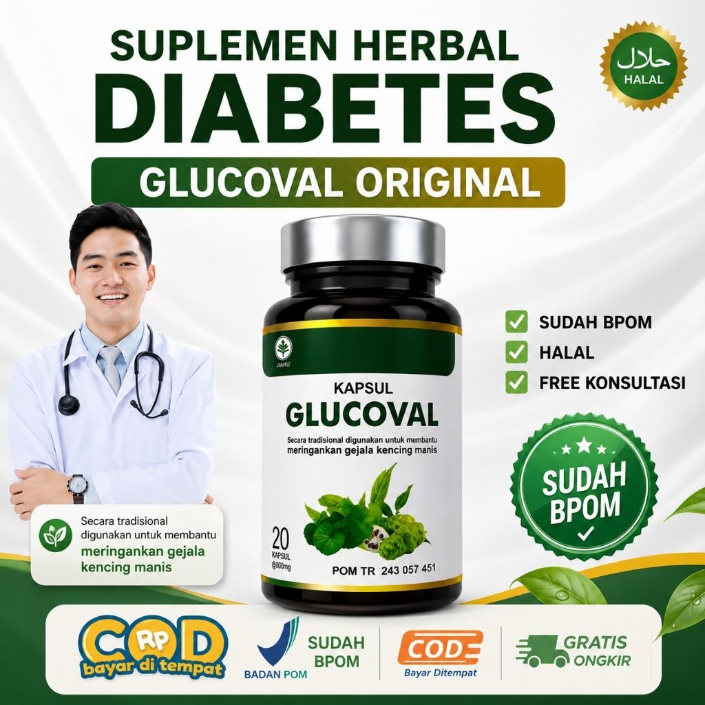 (VIRAL AMPUH) GLUCOVAL Diabetplus kapsul labu china untuk diabetes Atasi kencing manis BPOM