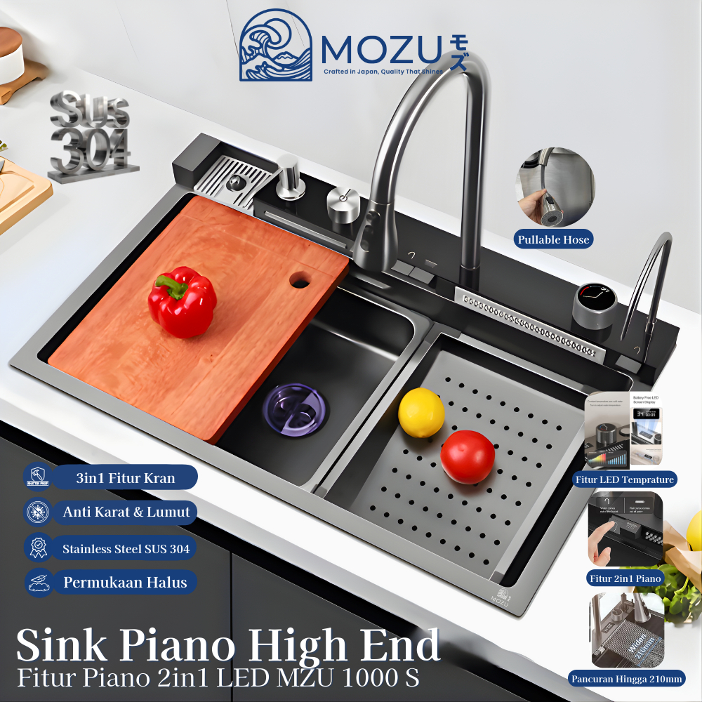 MOZU - Kitchen Sink Piano Full Set Wastafel Bak Cuci Piring Dapur Multifungsi MZU-500S Stainless