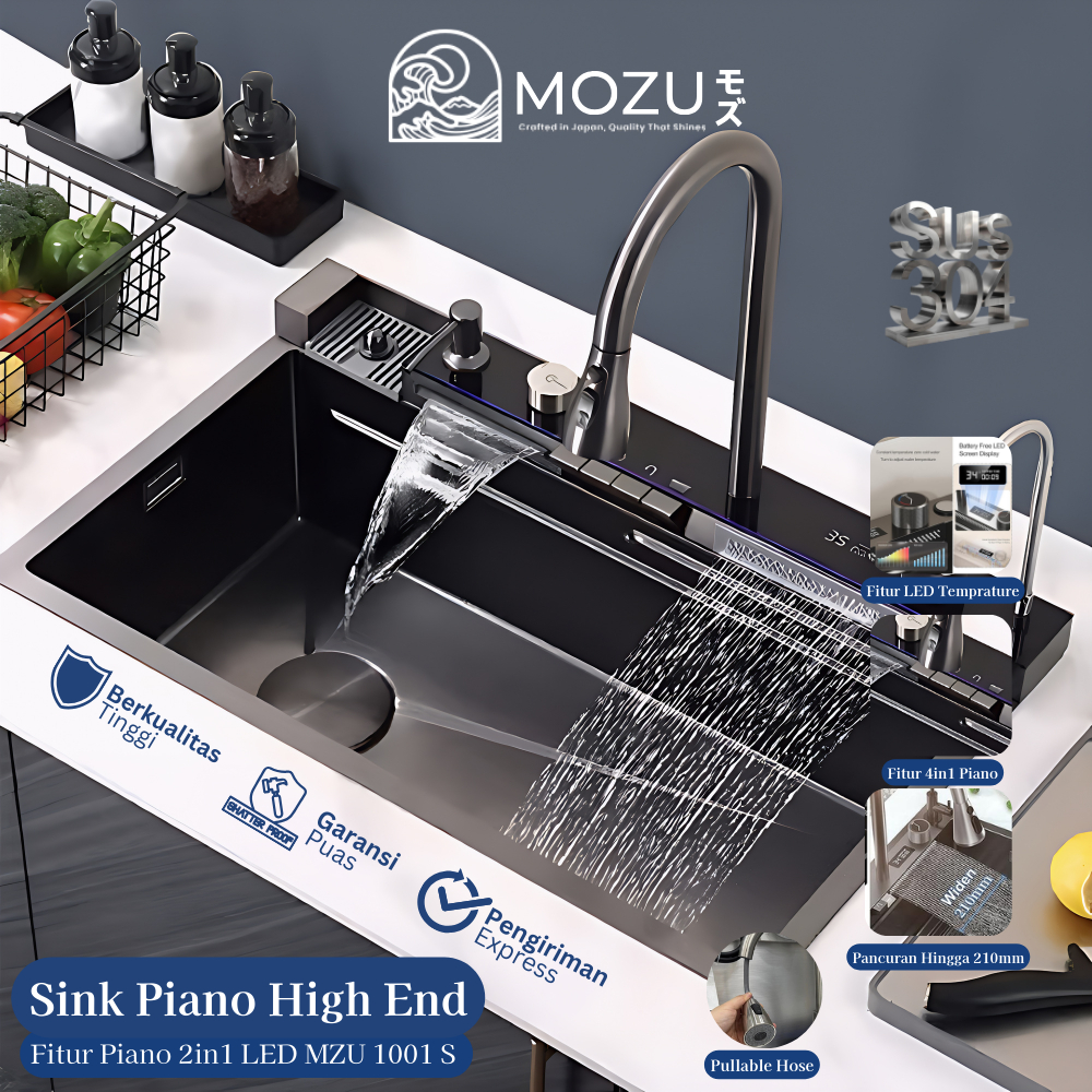 MOZU - Kitchen Sink Piano Full Set Wastafel Bak Cuci Piring Dapur Multifungsi MZU-501S Stainless Garansi