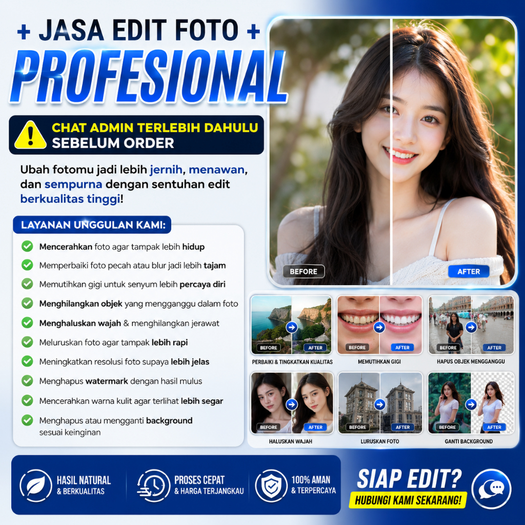 Jasa edit foto menghilangkan jerawat/memperbaiki foto/memperhalus permukaan kulit