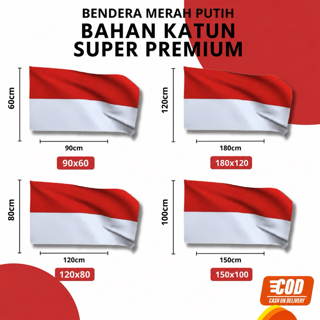 Bendera Merah Putih Bahan Katun Super Premium | 90x60 | 120x80 | 150x100 | 180x120 |