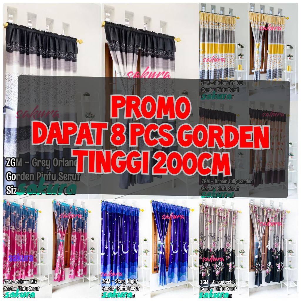 PAKET HEMAT ISI 8 PCS GORDEN TINGGI 200CM gorden serut pintu untuk pintu dan jendela minimalis