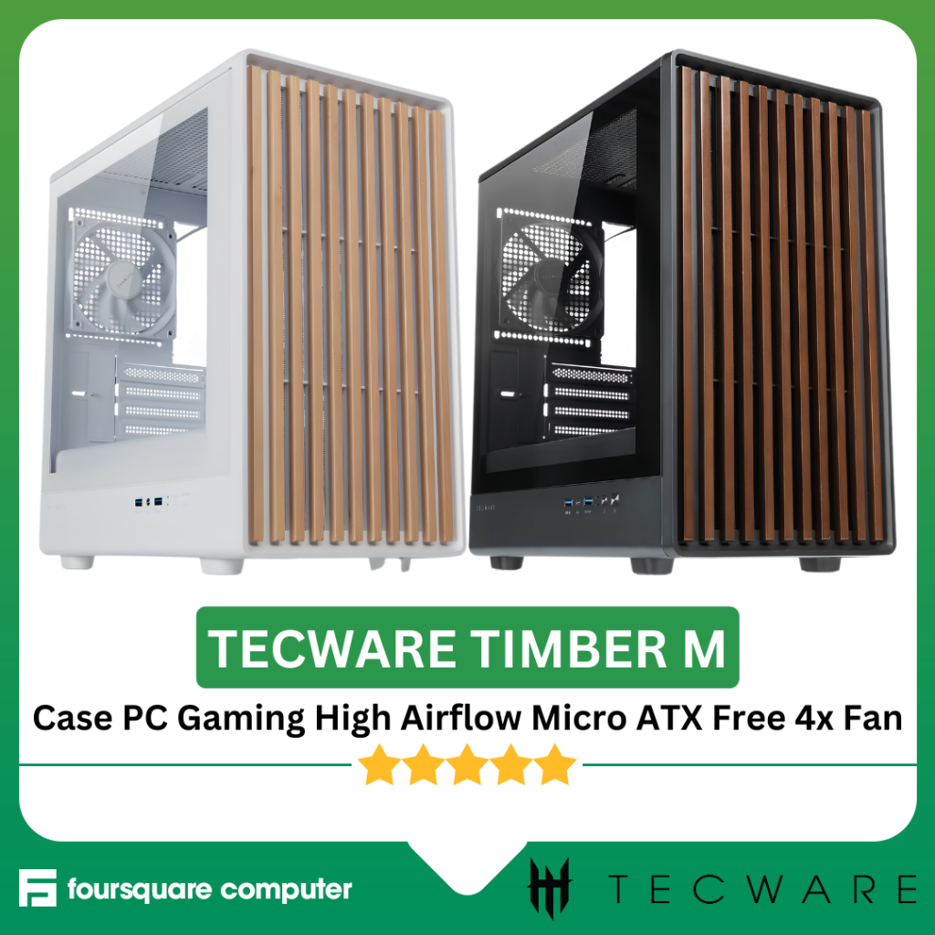 Jual Tecware Timber M High Airflow Tempered Glass Case M-ATX Free 4 Fan ...