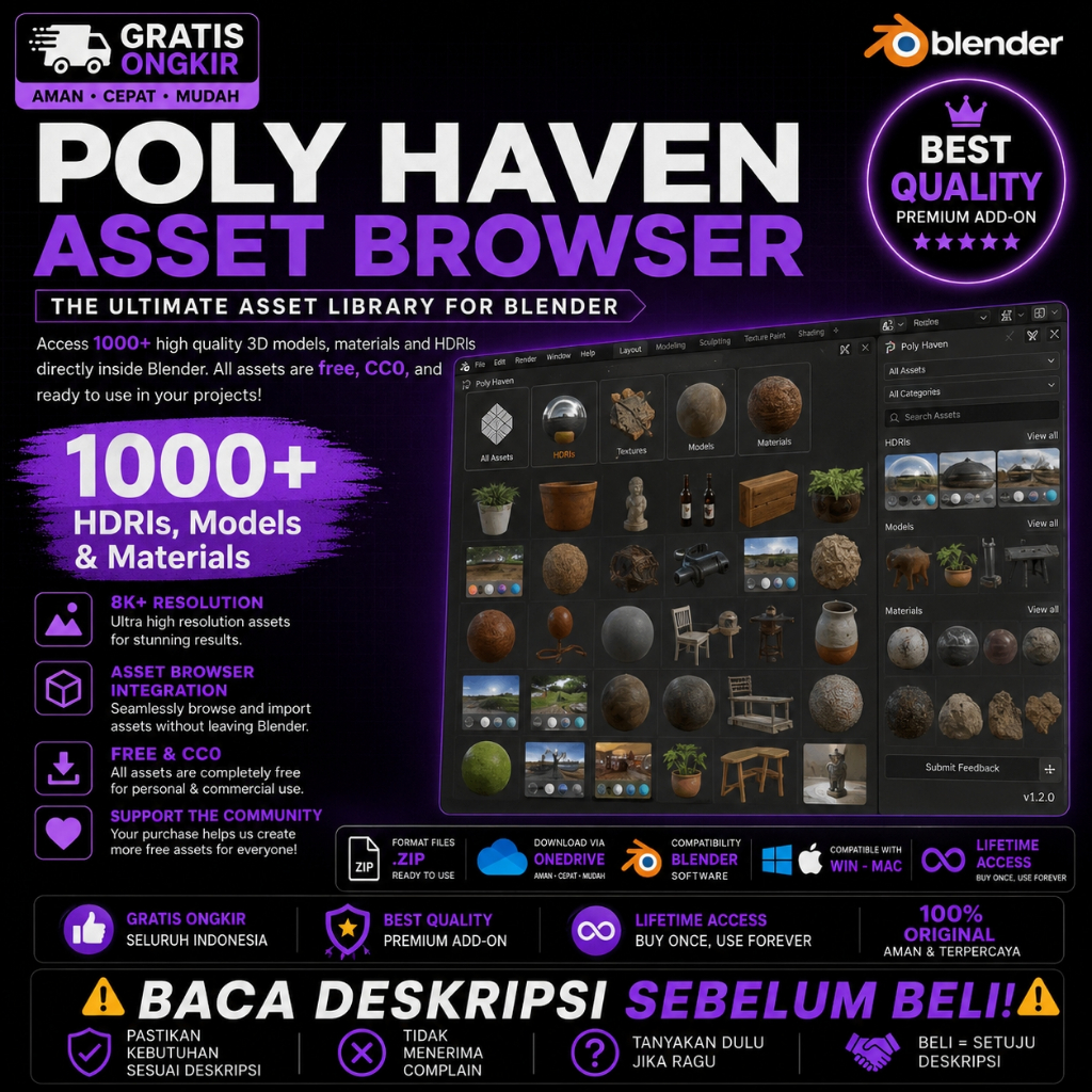 3D Blender - Poly Haven Asset Browser v1.2.1 - 291125