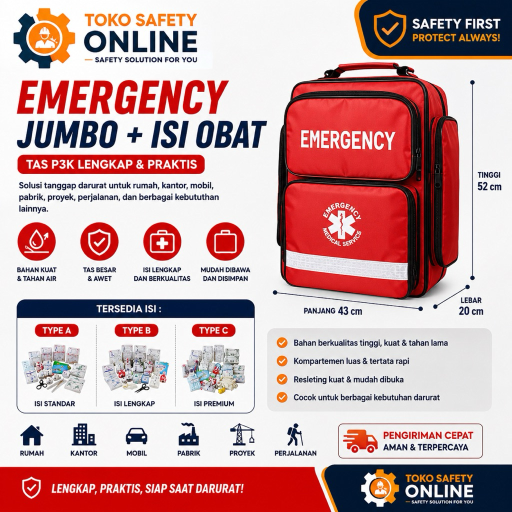 Jual Tas P3K Emergency Jumbo Merah + Isi Obat / Tas Emergency Kit Besar ...
