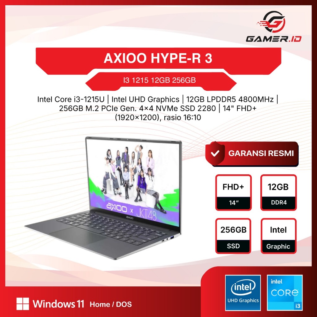 Jual AXIOO HYPE-R 3 I3 1215 12GB 256GB DOS/WIN11 14