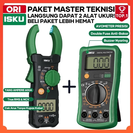 ISKU Paket Tang Ampere 600A Multitester Digital Avometer Clamp Meter Multimeter True RMS NCV Alat Ukur Listrik Teknisi AC PLN Otomotif Cek Tegangan Arus AC DC Voltmeter Ohm Tester Kabel Alat Bengkel Akurasi Tinggi Presisi