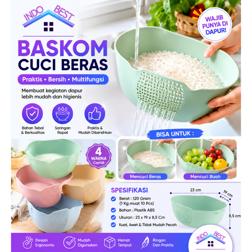 Jual Indoboss | Baskom Cuci Beras | Wadah Tempat Saringan Pencuci Sayur ...