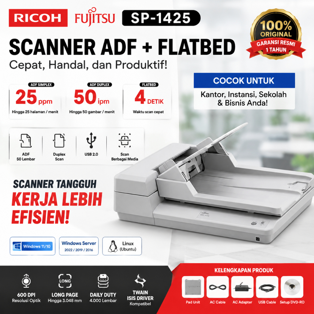 Jual Scanner RICOH SP-1425 | FUJITSU SP1425 - ScanPartner ADF + Flatbed ...