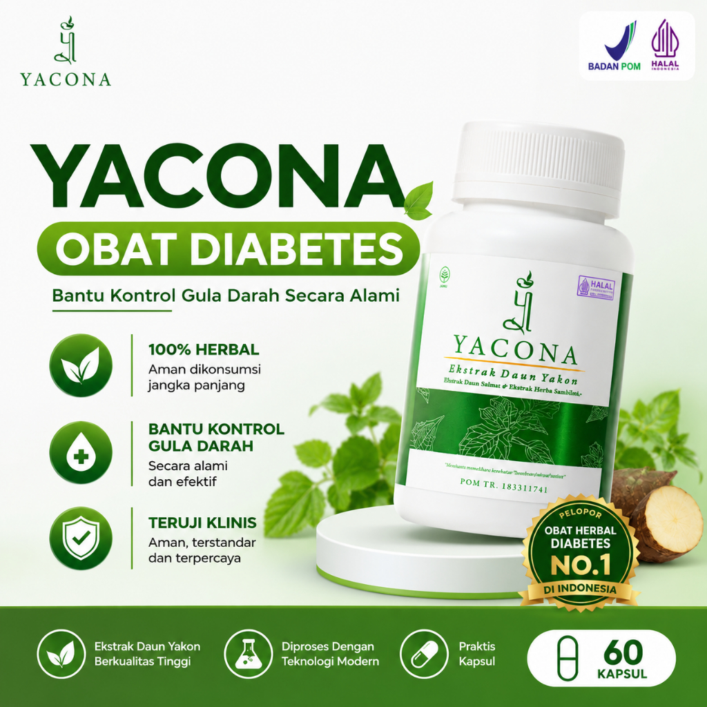 Yacona Obat Diabetes Herbal Gula Darah Tinggi Ringankan Kebas Kesemutan Tanpa Efek Samping Isi 60 Kapsul