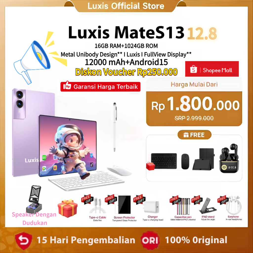 Jual [Free Mouse Keyboard Case] Luxis Tablet S13(16GB+1024GB)Android15 ...