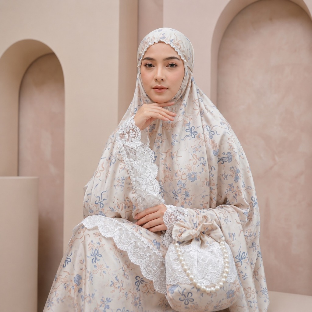 Mukena Dewasa Armaney Silk 2in1 Motif Coquette Selina Jumbo