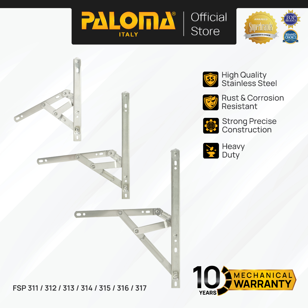 PALOMA Engsel Jendela Casement Window Friction Stay Stainless Steel Chrome Krom Silver Grey Abu FSP 311 FSP 312 FSP 313 FSP 314 FSP 315 FSP 316 FSP 317