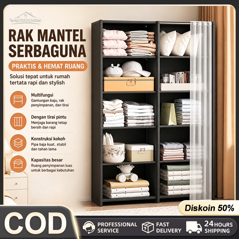 Jual COD Lemari Kain Plastik Lemari Pakaian Sederhana Dengan Tirai ...