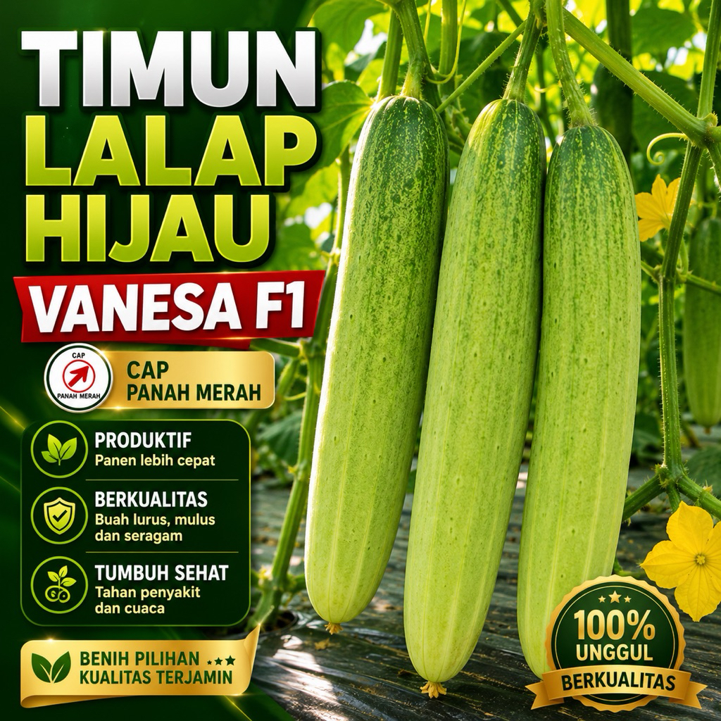 100 Biji - Bibit/Benih Timun Lalap Hijau Vanesa F1 Cap Panah Merah Unggul Berkualitas Bibit Sayur Sayuran