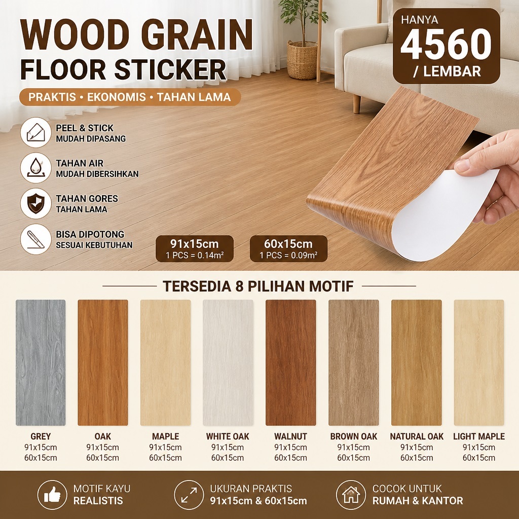 Lantai Vinyl Stiker Perekat Vinyil Lantai Kayu PVC Ubin Lantai Premium 91.4CMX15.2 CM