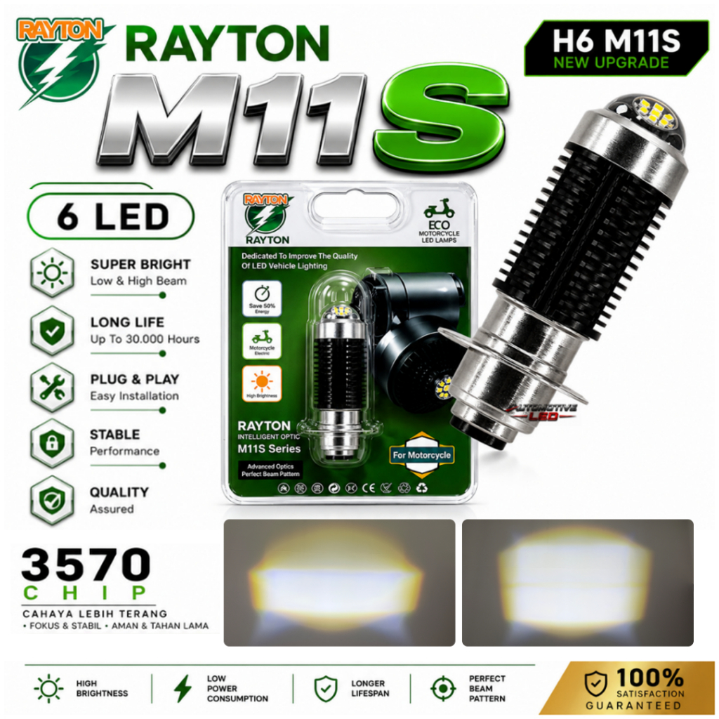 ORIGINAL RTD RAYTON LAMPU UTAMA H6 LASER M11S UPGRADE NEW EDITION LEBIH TERANG H6 LASER 2 WARNA