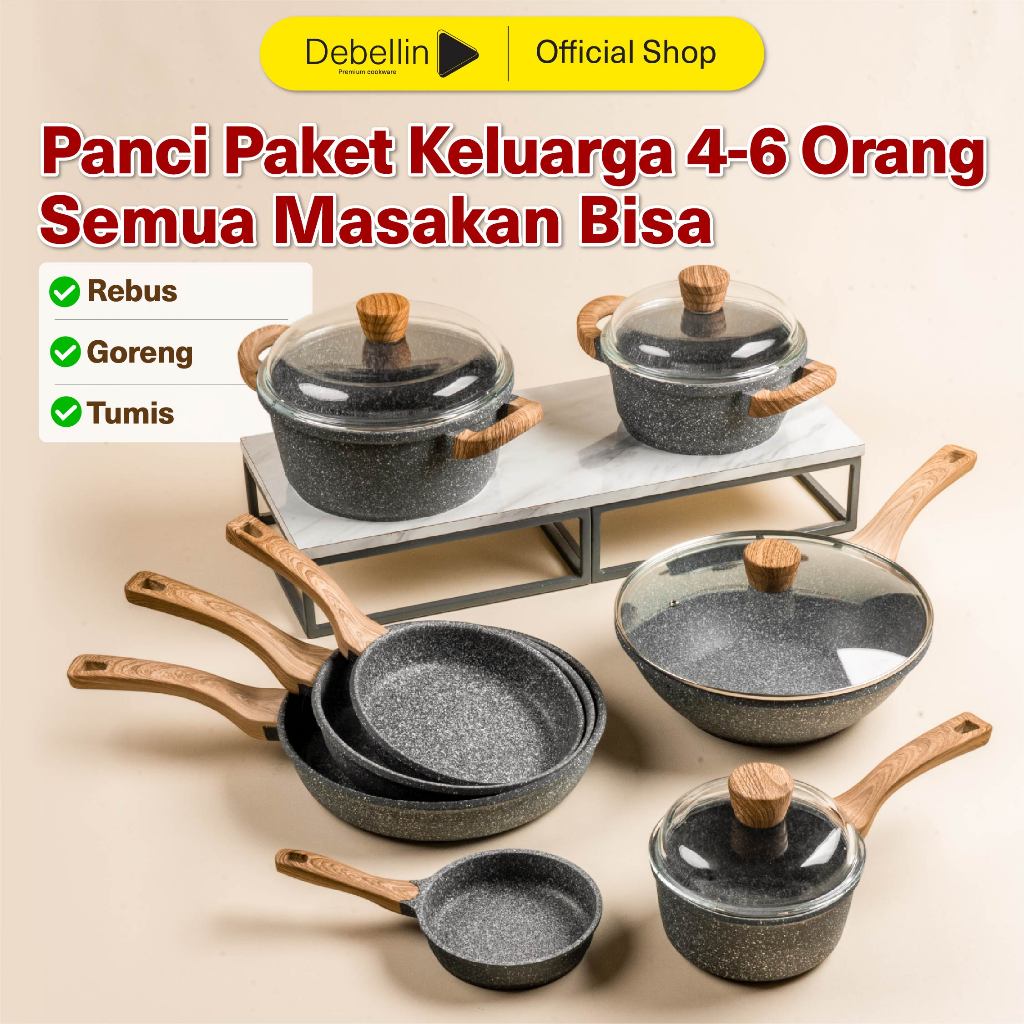 Debellin Premium Cookware Set - Grey Granite Family Package Set of 8