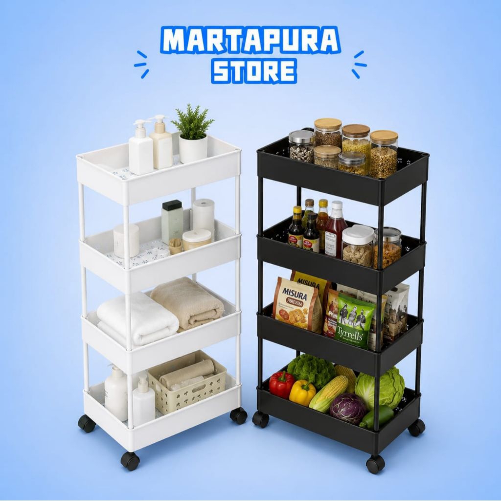 Jual RAK 4 SUSUN ADA RODA (PUTIH) / (HITAM) | Shopee Indonesia
