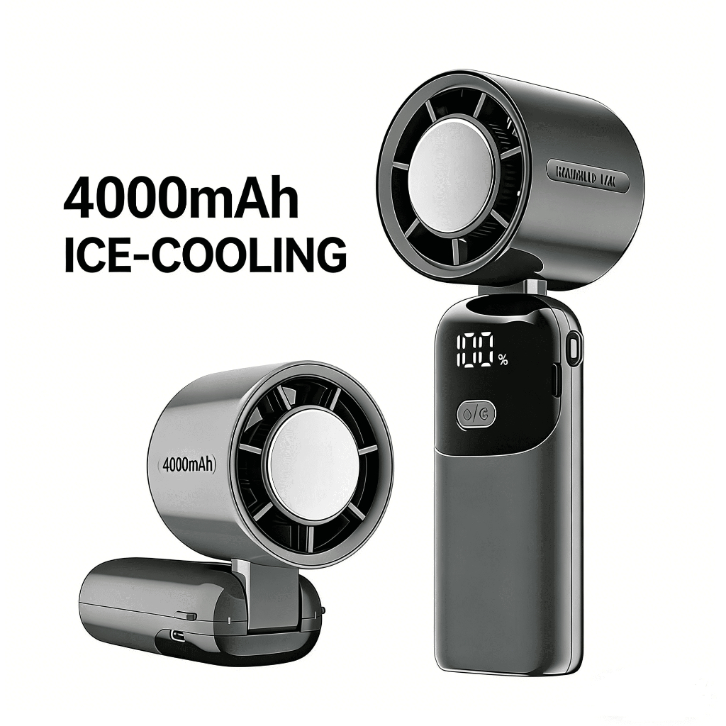 Kipas Turbo Lipat 3 in 1 4000mAh USB Layar LED Portabel Kuat untuk Travel