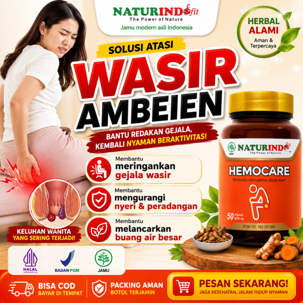 Hemocare Obat Wasir Ambeien Stadium 1-4 Atasi Benjolan Dalam Luar BAB Berdarah Herbal Naturindo