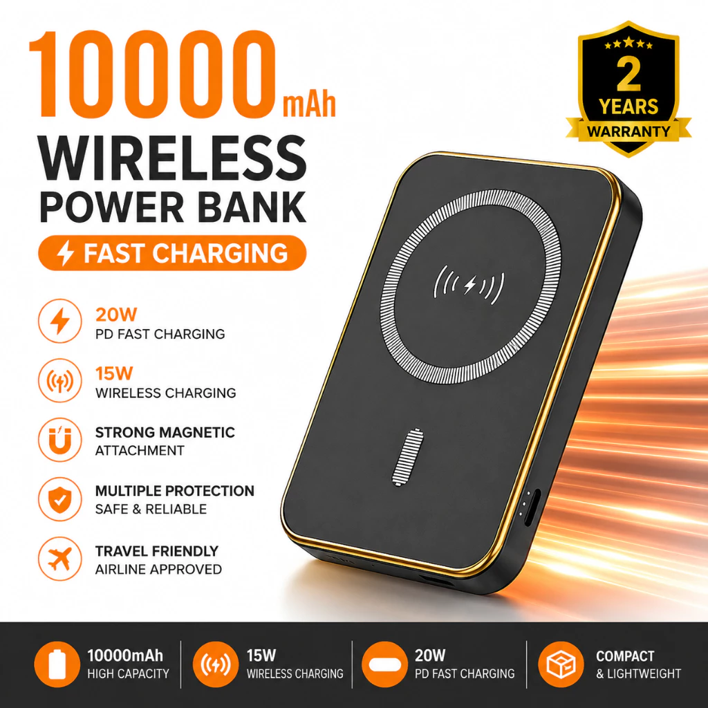 YIBAO LENTIVEN Powerbank 10000mah Wireless Charger Mini Magnetic Magsafe 20W Fast Charging Type C E47
