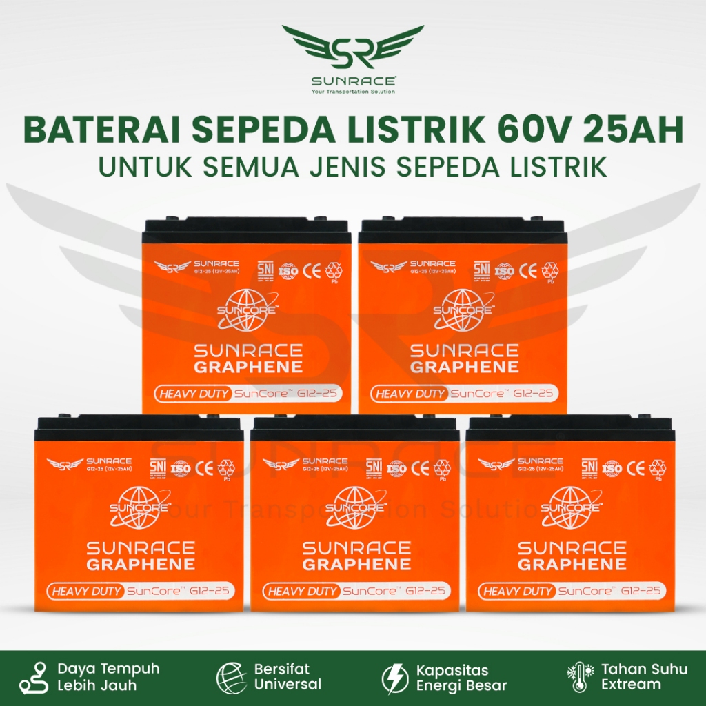 Baterai / Aki Sunrace Graphene 60V 25Ah VRLA GEL Heavy Duty & SiO Technology  - Universal Sepeda Listrik & Motor Listrik ( isi 5 pcs)