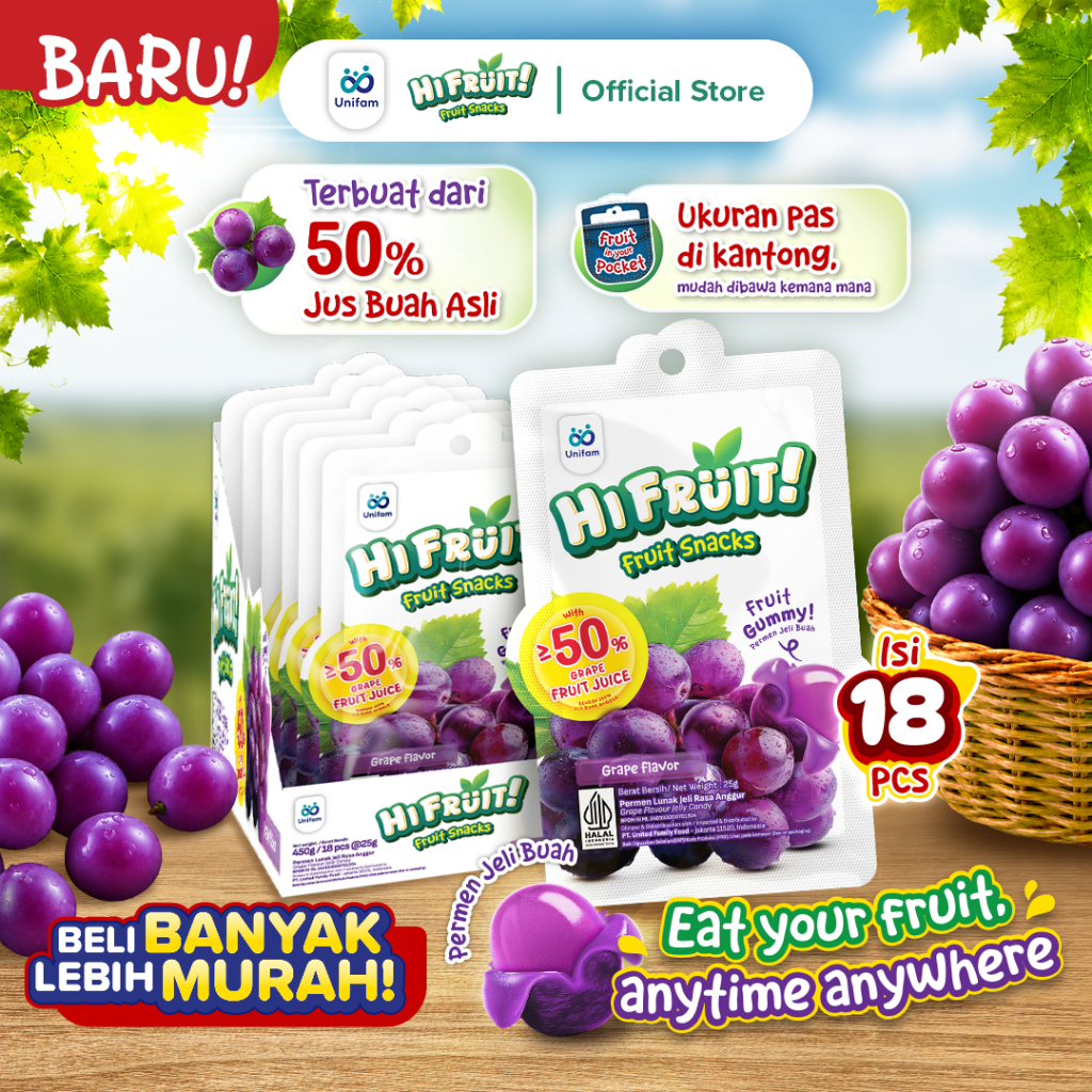 Jual HiFruit Fruit Snack Rasa Anggur Ungu - 1 Box 18 Sachet (Permen ...