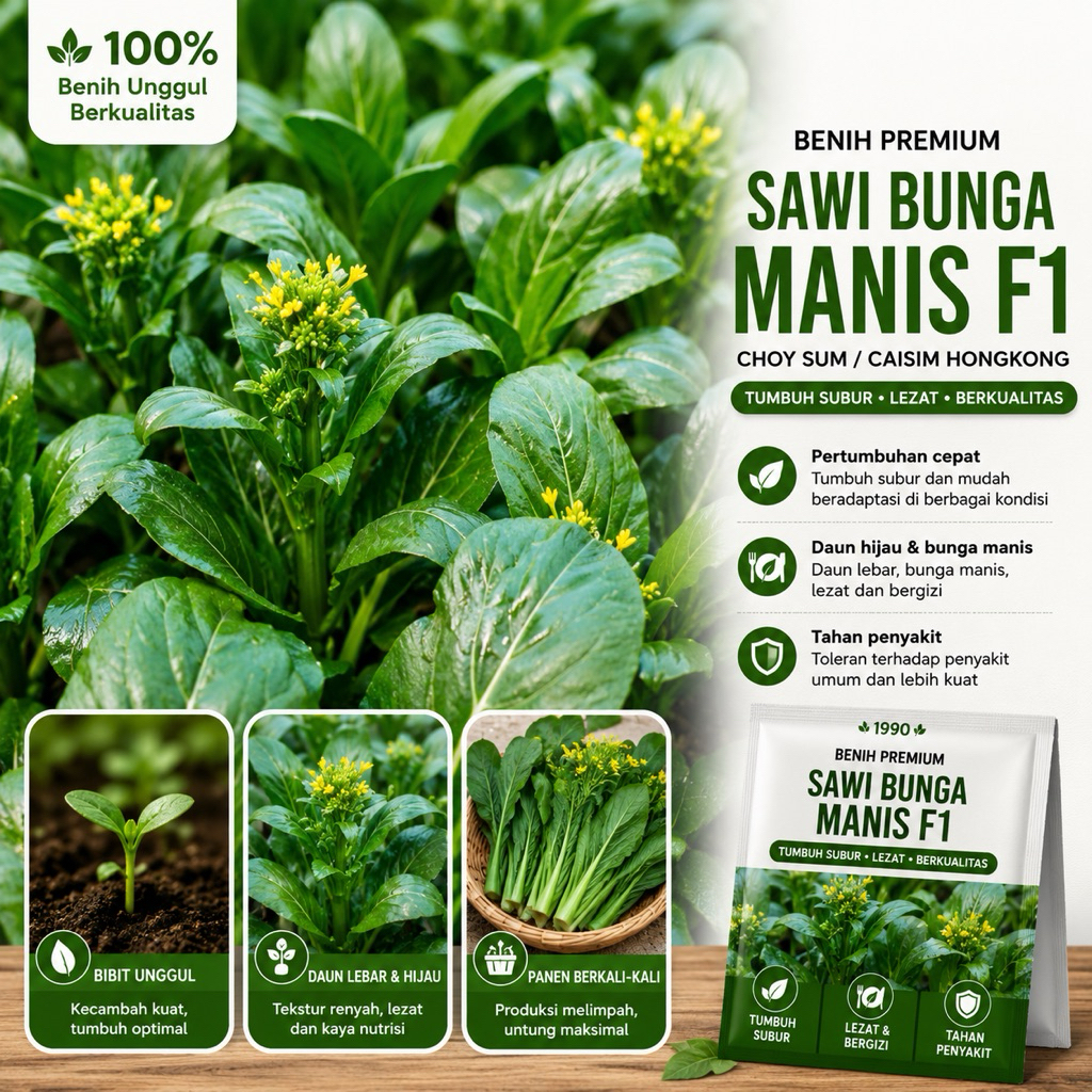 isi paket: 50 Bibit Sawi Bunga Manis F1 Choy Sum Benih Sayuran Sawi Caisim Hongkong Super Tanaman Sayur Unggul -rsb1990