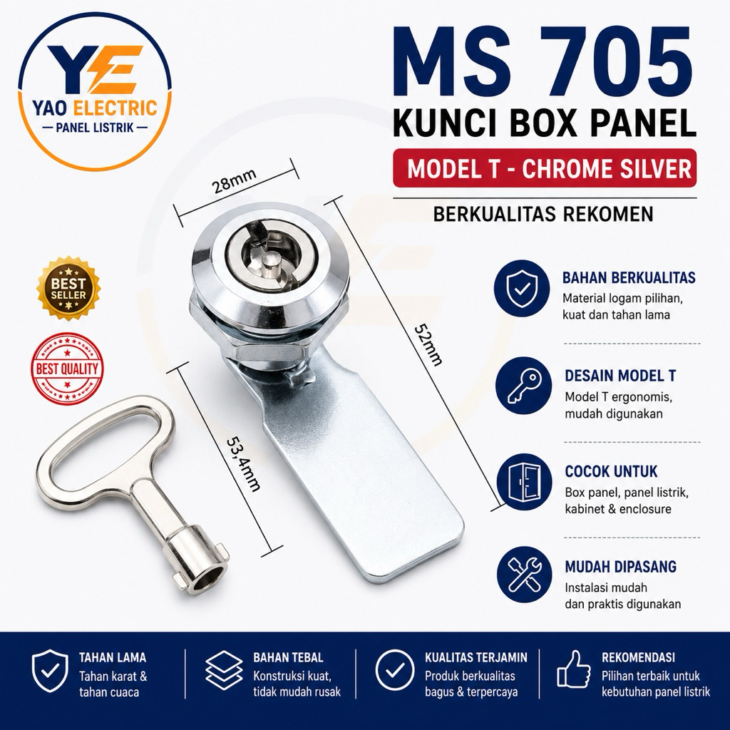 Jual Kunci Box Panel/ Kunci Panel MS-705 - Model T (Chrome Silver ...
