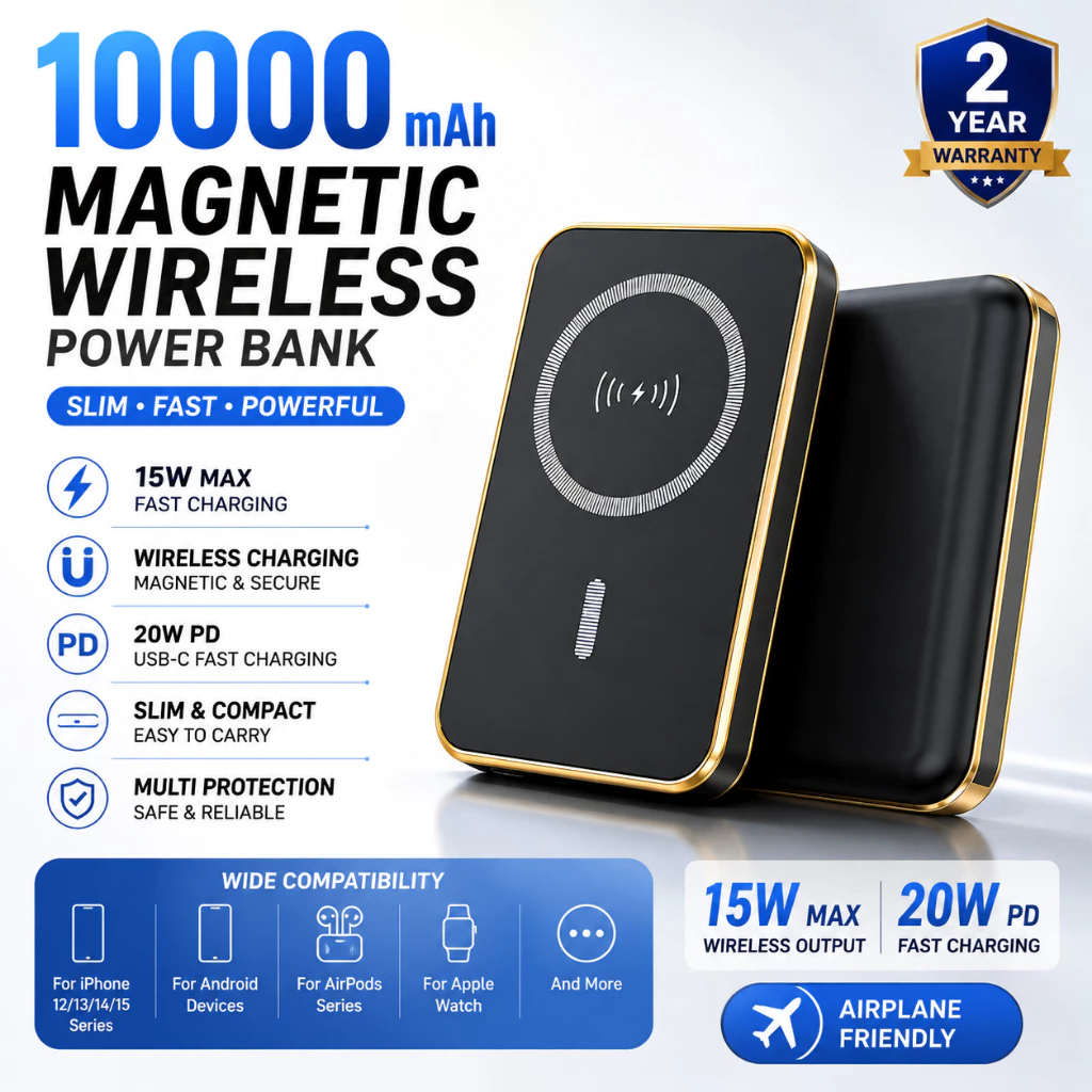 LUXIAN LENTIVEN Powerbank Wireless 10000 mAh Fast Charging Type C Lightning Mini Magnetic Magsafe 20W