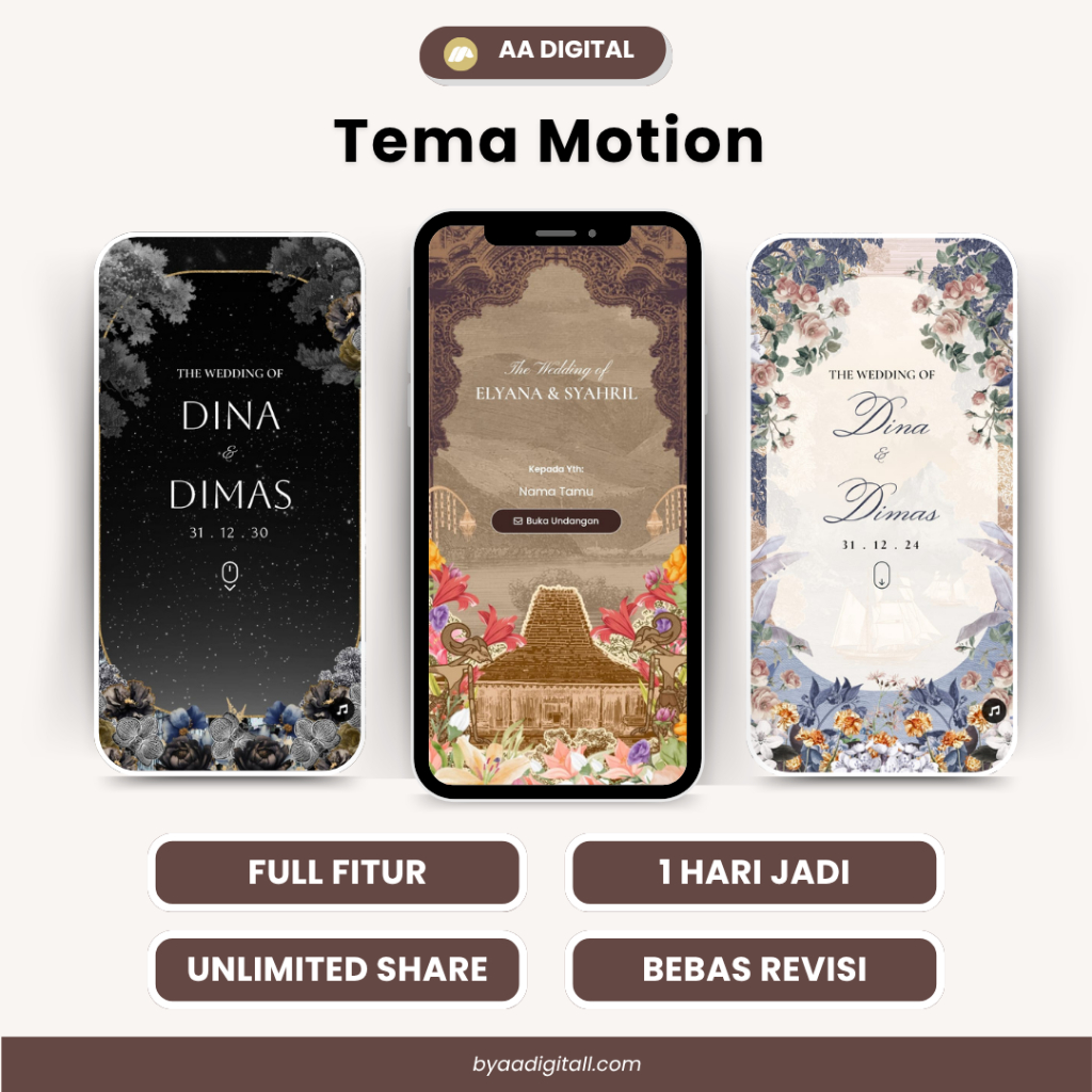 Undangan Digital Website Web Pernikahan Motion 3D Art Cantik,Rustic,Elegan,Unik