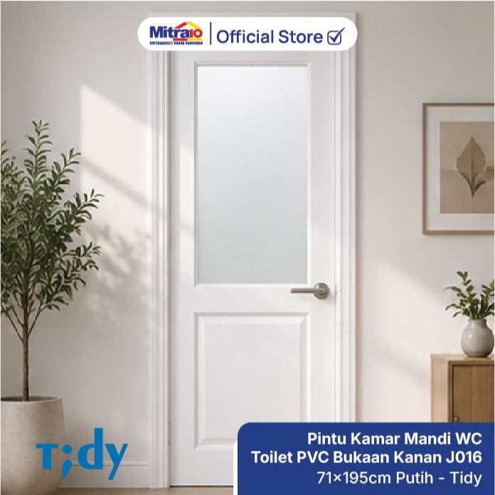 Pintu Kamar Mandi WC Toilet PVC Bukaan Kanan/Kiri J016 71x195cm Putih - Tidy [INCLUDE PACKING KAYU]