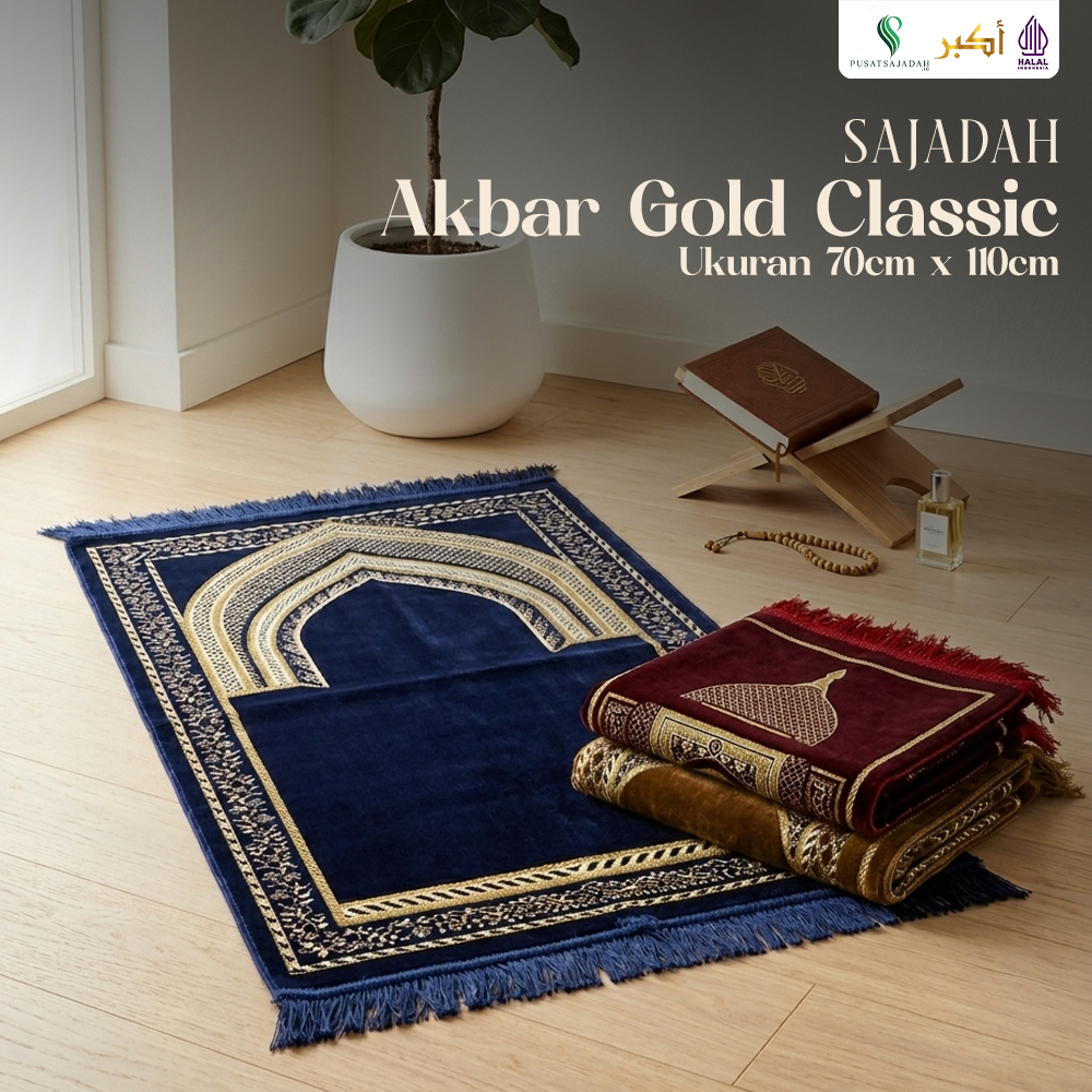 Sajadah Dewasa & Terlaris | Akbar Gold Classic | Uk. 70x110 | Minimalis | Modern | Tebal | Lembut | Termurah | Terbaru