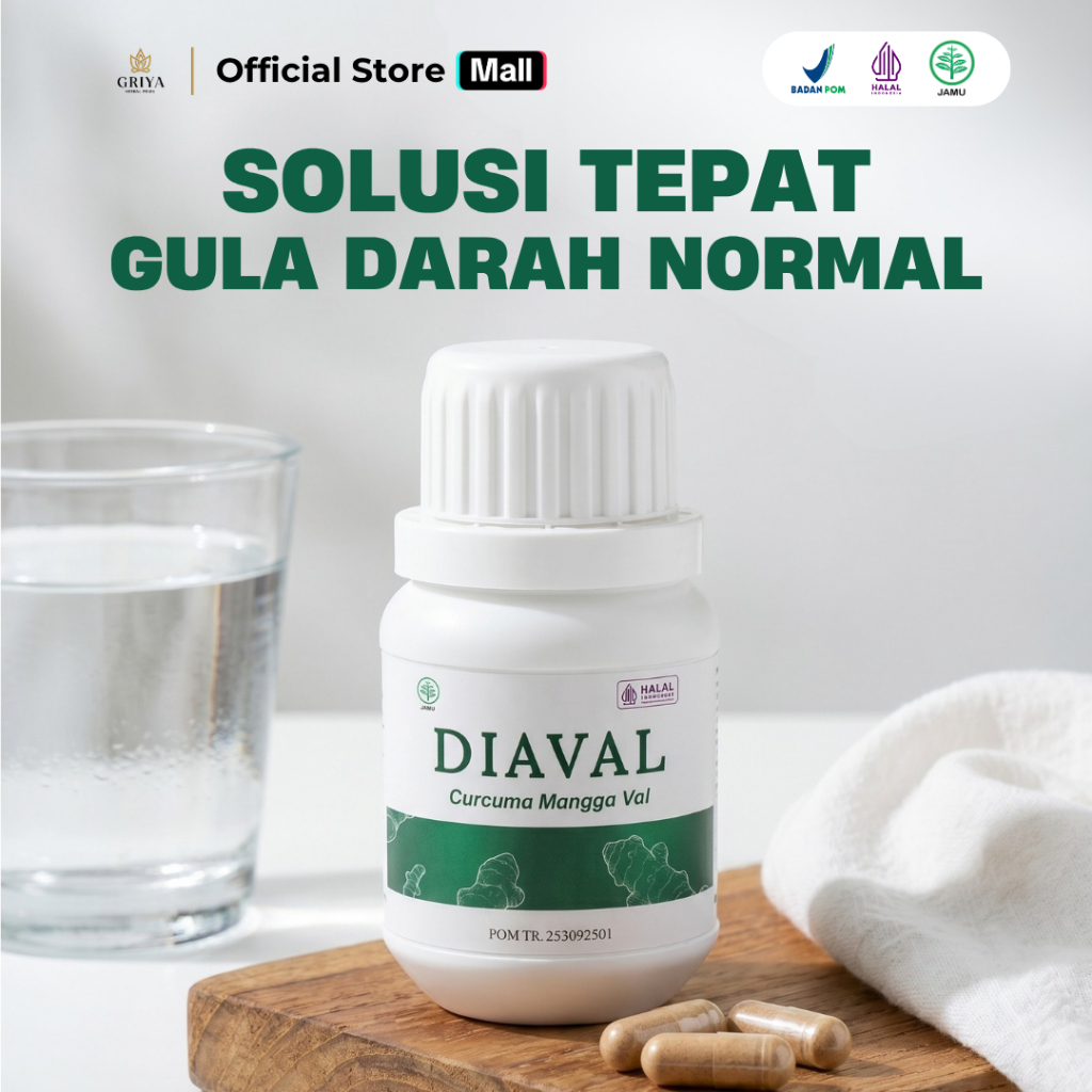 Diaval Original Herbal Mengatasi Diabetes dan Menurunkan Gula Darah Tinggi BPOM Halal MUI 60 Kapsul