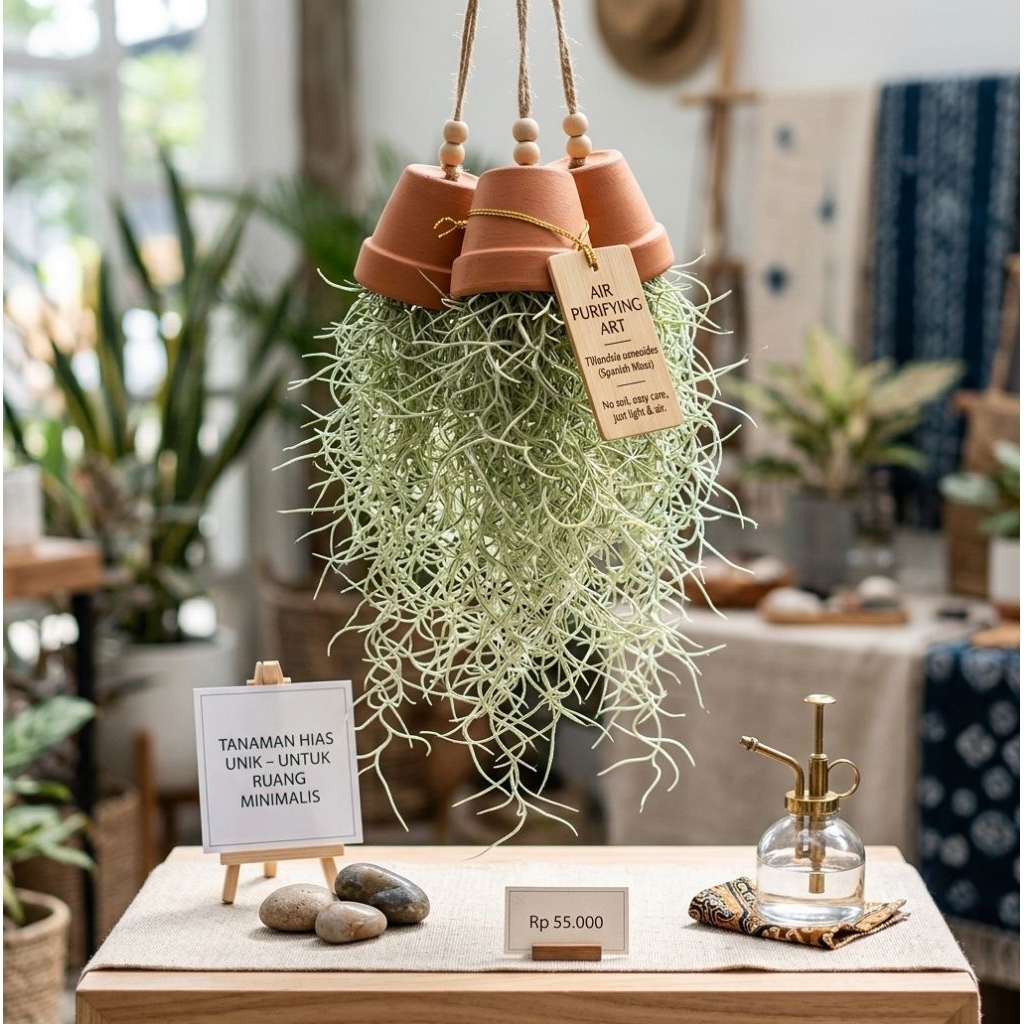 Tanaman Hias Udara | Tillandsia Usneiodes | Spanish Moss | Jenggot Musa / Nabi Terracota Mini 3 cm