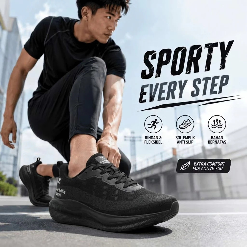 Zenifa Sepatu Running Pria Hitam Slide 4
