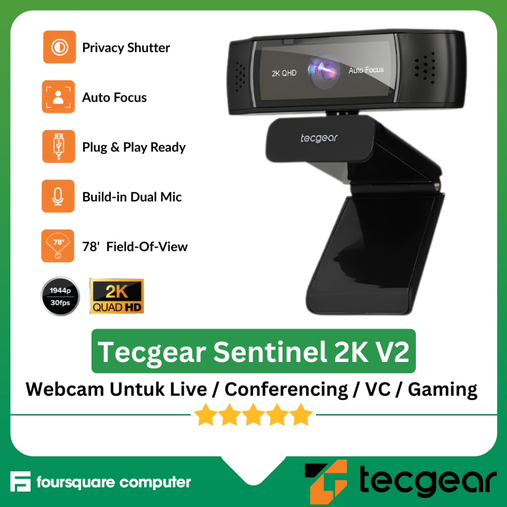 Jual Tecgear Sentinel 2K V2 Webcam PC & Laptop Resolusi Quad HD Auto ...