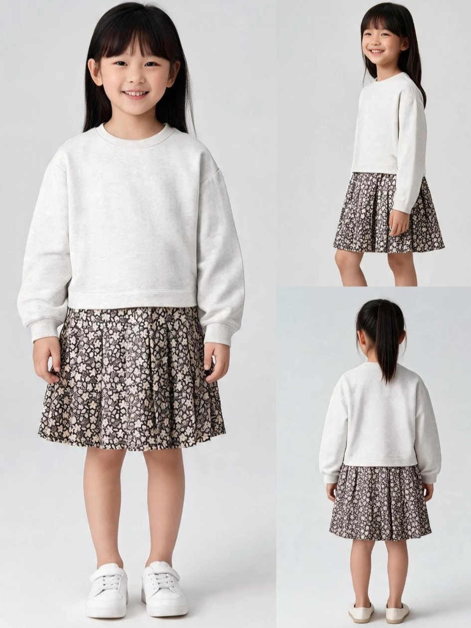 Dress Lengan Panjang Anak Junior ABG CTR Mixed Media Sweatshirt Dress - 2653