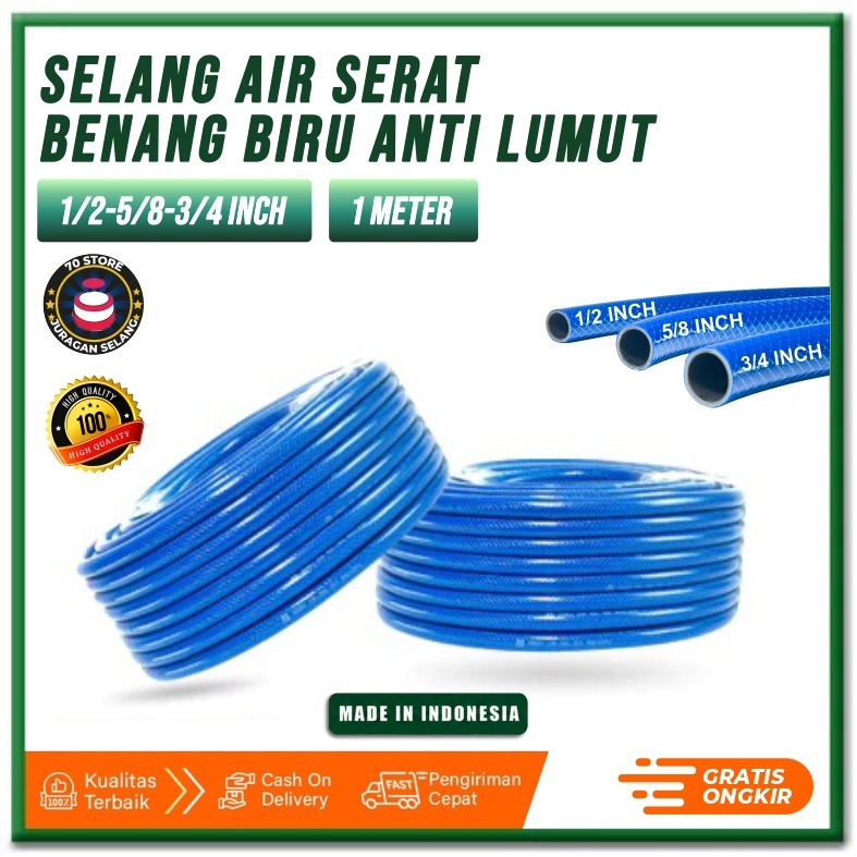 Selang Air Biru Anti Lumut 1/2 5/8 3/4 Inch Selang Perkebunan Permeter Selang Air Benang Tebal