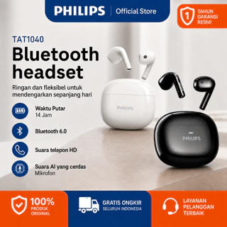 PHILIPS TAT1040 TWS Earphone Bluetooth 6.0 AI Bass Peredam Bising 11mm Driver Suara Jernih Baterai 14 Jam Headset Nirkabel Olahraga
